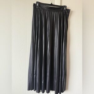 Zara Black Faux-Leather Pleated Maxi Skirt